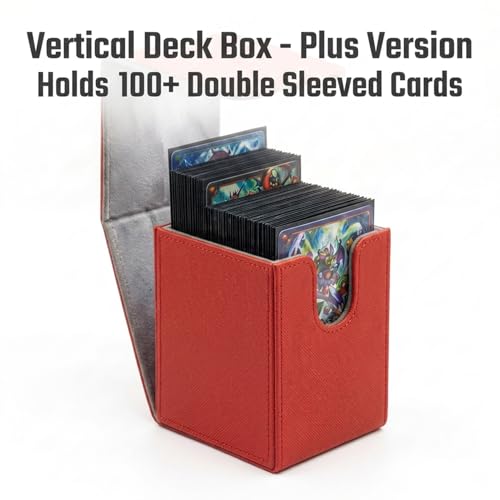 Dmoicols Vertical Deck Box Plus Version, Large Trading Card Case Fits 100+ Double Sleeved Cards, Premium Saffiano Leather TCG Storage for MTG Commander, Pokémon, TCG, CCG, Magnetic Closure - Red - color: VP Red