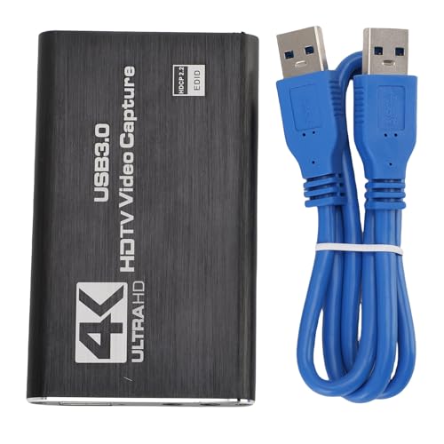 4K HDMI Capture Card with Loop Out, USB 3.0 Video Capture Device 1080P 60FPS for Streaming, PC, Plug Play Game Recording Card, Aluminum Alloy Heat Dissipation Design