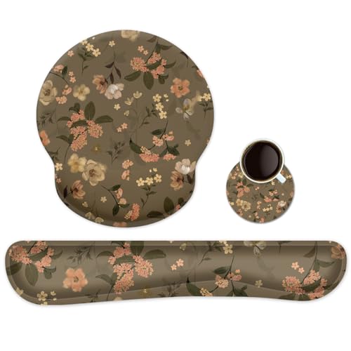 Ergonomic Keyboard Mouse Pad Wrist Rest Support Set for Laptop/Computer/Desktop,Memory Foam Hand Rest Wrist Cushion for Gaming/Office,Lightweight Comfortable & Pain Relief (Flowers) - color: Flowers