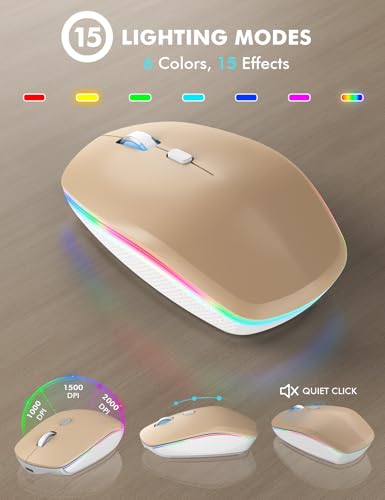 Wireless Keyboard and Mouse Combo, RGB Backlit, Trueque KM42Pro | RGB Rainbow Backlit, Rechargeable Keyboard Mouse, Sleep Mode, 2.4GHz Wireless, Silent Soft Typing, USB-C Adapter - color: Sand Gold