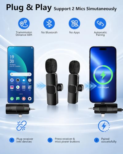 UBeesize Vlogging Kit for Phone with 2 Wireless Mics, 2 Tripods & LED Light | Content Creator Essentials, 64" Tripod, Flexible Tripod, 2 Lavalier Mics, LED Fill Light, Phone Holder & Bluetooth Remote