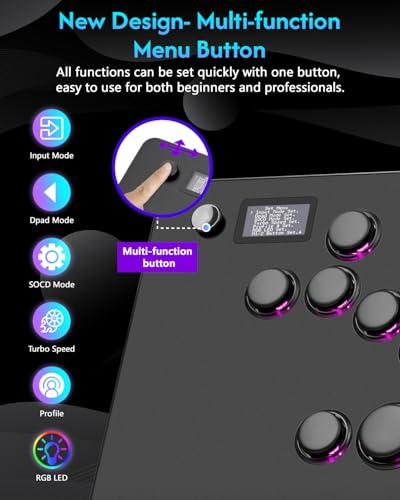 GuileKeys Leverless Controller Arcade Stick GF-16, Aluminium Alloy All-Button Arcade Controller for PS4/PS3/PC/Switch, Arcade Fight Stick with RGB/Turbo/Hot-Swap, Black