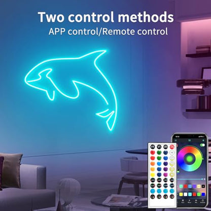 50ft LED Neon Lights with Remote and APP Control, IP65 Waterproof Flexible Neon Strip Lights 24V RGB LED Rope Lights for Bedroom,Living Room,DIY Decoration（with Snap &Screws） | Flexible Neon Strip Lights 24V RGB LED Rope Lights for Bedroom,Living Room,DIY