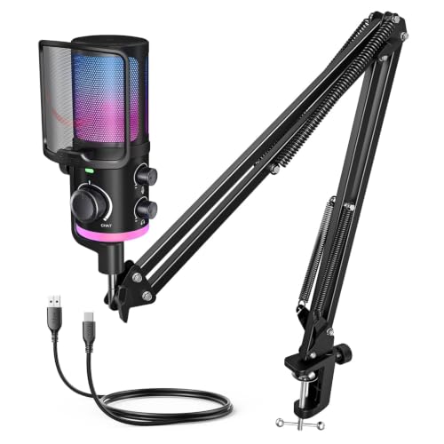 FIFINE AmpliGame AM6T Gaming USB Microphone Kit, Condenser Mic for PC/PS5 | Noise Cancellation, ChatMix Dial, Quick Mute, RGB Control, Gain Knob, Boom Arm, Monitoring, for Streaming Twitch Podcast