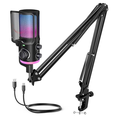 FIFINE AmpliGame AM6T Gaming USB Microphone Kit, Condenser Mic for PC/PS5 | Noise Cancellation, ChatMix Dial, Quick Mute, RGB Control, Gain Knob, Boom Arm, Monitoring, for Streaming Twitch Podcast
