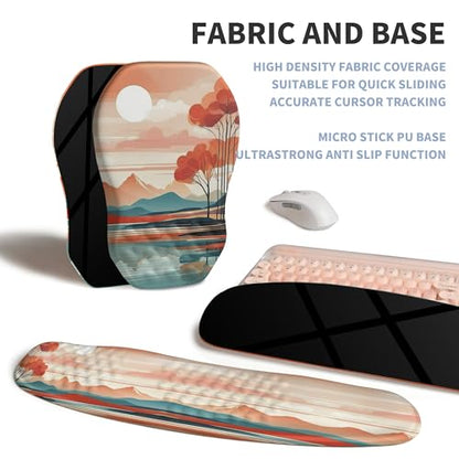 2-in-1 Ergonomic Set, Wave Keyboard Wrist Rest and Massage Slope Mouse Pad Wrist Support, Rebound Memory Foam for Relieve Carpal Tunnel Syndrome and Wrist Pain (Landscape) - color: Landscape