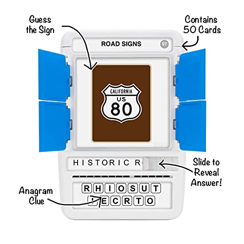 US Road Signs Travel Game - Learn 100 Road Signs | Flash Cards with Slide Reveal Case | Card Game, Gift, Stocking Stuffer | Hours of Fun for Kids and Adults | Ages 6+ - style: US Road Signs