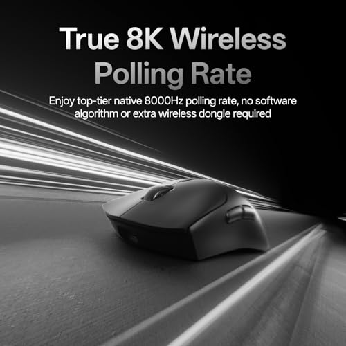 Rapoo VT7 Wireless Gaming Mouse, True 8K Wireless Polling Rate, 53g Lightweight, Up to 750 Hr Battery, Nordic nRF54L15 MCU, 100-Million Mechanical Switch, 10 Programmable Buttons, Black - color: Black
