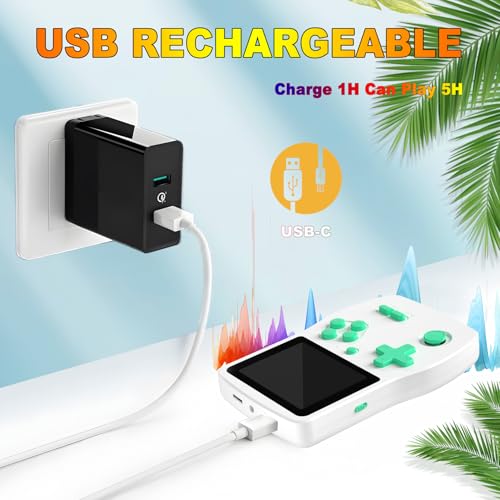 32 Bit Handheld Games for Kids Preloaded 139 Retro Video Games, White | Portable Video Gaming Player with 3.0" IPS Screen Rechargeable Battery,Mini Travel Games Electronic Gifts Toys for Boys Girls - color: White