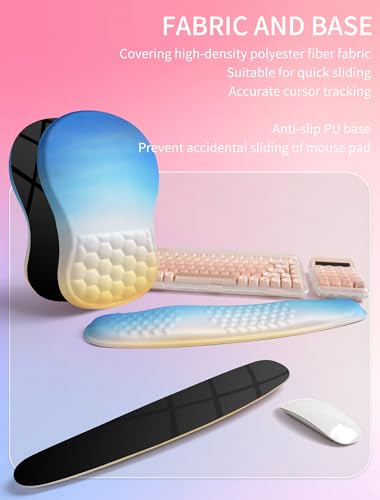 Hokafenle 2in1 Combination, Wave Keyboard Wrist Rest and Ergonomic Curvature Mouse Pad Wrist Support for Relieve Wrist Pain, Filled with Soft Cushion Memory Foam, Sunrise - color: Sunrise