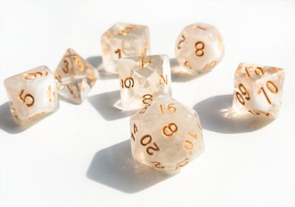White Smoke DND Dice Set of 7pcs (Ivory-Gold) | Transparent Acrylic Polyhedral Dice Set for D&D, TTRPGs, Dungeons and Dragons, MTG, Table Games – D20 System Games - color: Ivory & Gold
