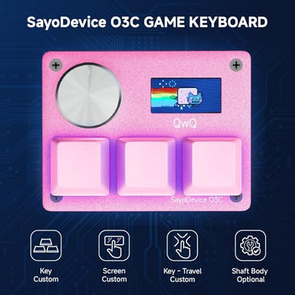O3C Rapid Trigger Keyboard With Hall Magnetic Switch For OSU Geometry Dash | Rhythm Games,with Knob and Screen,Copy Paste,Shotcut,Macro Hotswap Mini Keypad Magnetic Linear Switches - color: Pink, size: Outemu Pink Switch