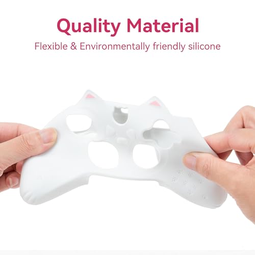 GeekShare Cat Paw Controller Skin Grips Set Anti-Slip Silicone Protective Cover Skin Case Compatible with Xbox Series X Controller with 2 Thumb Grip Caps and 1 Sticker (White) - color: White