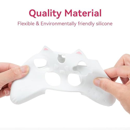 GeekShare Cat Paw Controller Skin Grips Set Anti-Slip Silicone Protective Cover Skin Case Compatible with Xbox Series X Controller with 2 Thumb Grip Caps and 1 Sticker (White) - color: White