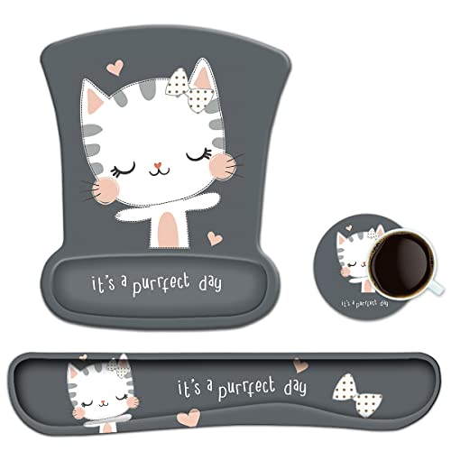 ToLuLu Keyboard Mouse Pad Wrist Rest, Gel Ergonomic Mouse Pads for Computer Laptop Office Home, Comfortable Mousepad Keyboard Wrist Support Memory Foam for Easy Typing Pain Relief, Cute Cat - color: Cute Cat