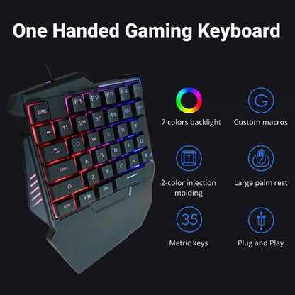 Yunseity One Handed Gaming Keyboard, G7 35 Keys RGB Mechanical Gaming Keypad with Wrist Rest, Wired USB Mini Ergonomic Customizable Keyboard for PC Esports