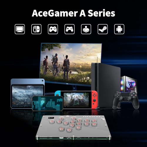 AceGamer Arcade Stick 16Keys All-Button Gamerfinger with Turbo Functions & Custom RGB,Arcade leverless Controller Street Fight for PC/Ps3/Ps4/Switch/Steam Game Keyboard-Supports Hot Swap & SOCD - color: Black