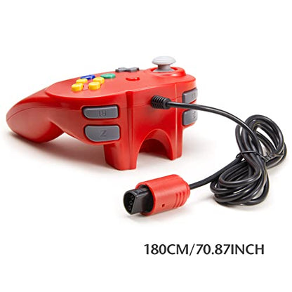 KIWITATA Retro N64 Controller, Mini N64 Wired 64-bit Remote Game Controller Upgraded Joystick Replacement Video Gamepad Red - color: red