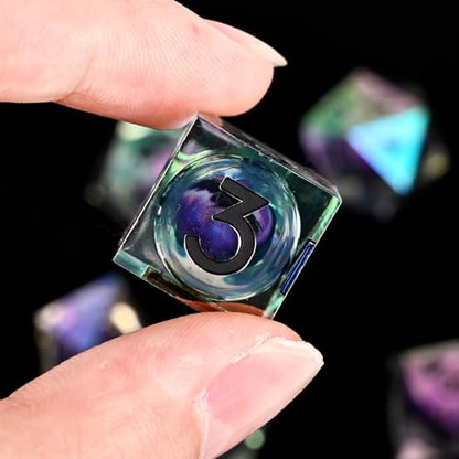 Electroplated Resin Dice Set, Resin Edge Sharp for Dungeons & Dragons RPG, MTG Board Games with Gift Box (Electroplating Purple Longan) - color: Electroplating Purple Longan