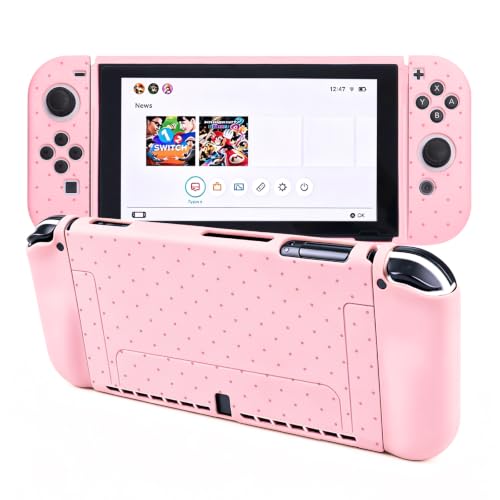 Protective Case for Nintendo Switch OLED, Silicone Switch OLED Case Ergonomic Grips Cover Soft Protective Cover Shock-Absorption & Anti-Scratch Slim Shell Travel Accessories Gifts Dot, Pink - color: Pink-Coral Pink Dot, size: For Switch OLED 7.0 Inch