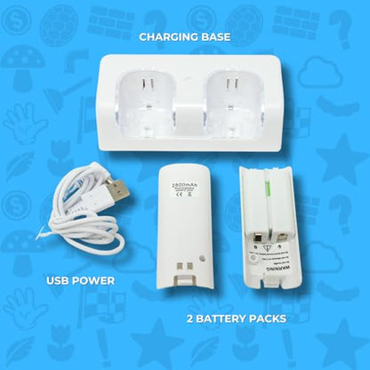 Old Skool Wii Dual Charging Station w/ 2 Rechargeable Batteries & LED Lights for Wii Remote Control
