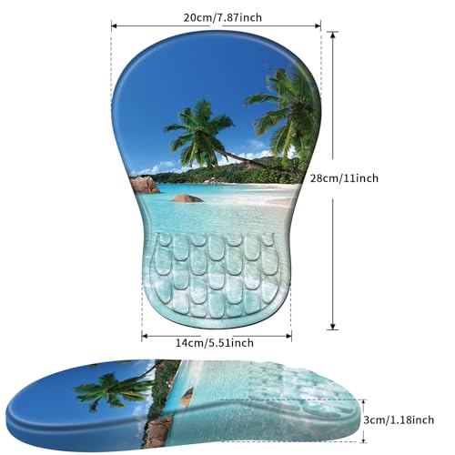 YIWEI Ergonomic Mouse Pad with Wrist Rest for Carpal Tunnel Pain Relief | Memory Foam Wrist Support,Non-Slip Rubber Base, Keyboard Computer Mousepad,Lycra Cloth Surface,Gaming and Home Office - color: Beach