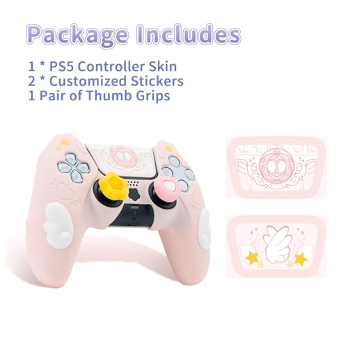GeekShare PS5 Controller Skin Set,Silicone Protective Cover Skin Case for PS5 Wireless Controller with 2 Thumb Grip Caps and 2 Stickers - Star Wings Series (Pink) - color: Star Wings Pink