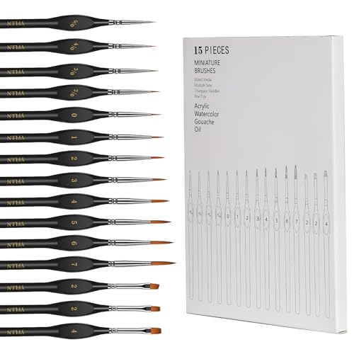 Miniature Paint Brushes, 15PCS Model Brushes Detail Paint Brush Set, Fine Detailing for Watercolor, Oil, Face, Acrylic, Nail, Line Drawing, Scale Model Painting（Black） - size: 15PCS