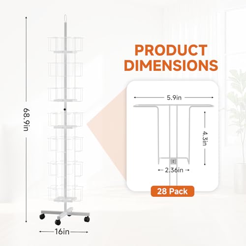 TONGMO 7-Tier Greeting Card Display Rack: 28-Pocket Rotating Countertop Stand for Postcards, Brochures, and Greeting Cards (White, 68.9”H) - color: 28 Pockets-White