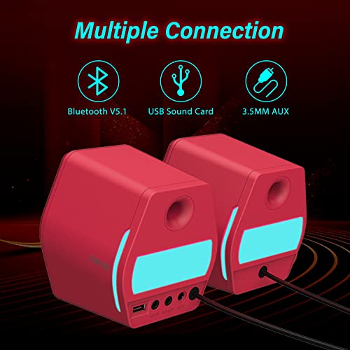 Edifier G2000 32W PC Gaming Computer Speakers for Laptop Mac Desktop Computer Woofer Speakers Bluetooth USB 3.5mm AUX Inputs RGB Lights Multimedia Speakers Red - color: red