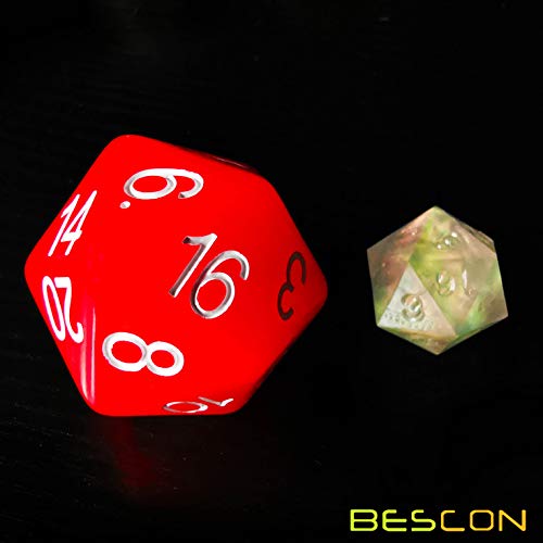 Bescon Jumbo Glowing D20 38MM, Big Size 20 Sides Dice Red Glow in Dark, Big 20 Faces Cube 1.5 inch - color: Red Glow in Dark