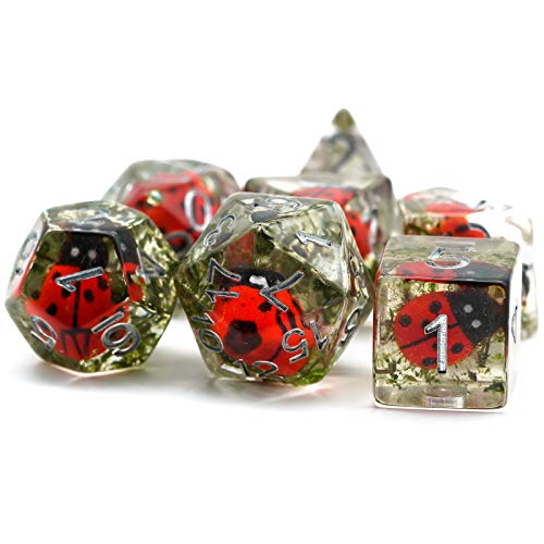 Cusdie 7-Die DND Dice, Polyhedral Dice Set Filled with Animal, for Role Playing Game D&D Dice (Ladybug) - color: Ladybug