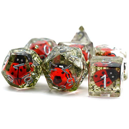 Cusdie 7-Die DND Dice, Polyhedral Dice Set Filled with Animal, for Role Playing Game D&D Dice (Ladybug) - color: Ladybug