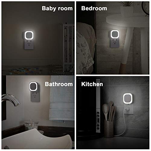 2 Pack Daylight White Night Light, Gentle Eye-Care with Dimmable Wide-Glow & Indirect Reflection, Auto Dusk to Dawn Sensor, Plug in for Kitchen Counter, Garage Workshop, Laundry, Hallway | Dimmable, Dusk to Dawn Sensor, Daylight White, Eye-Care Reflected