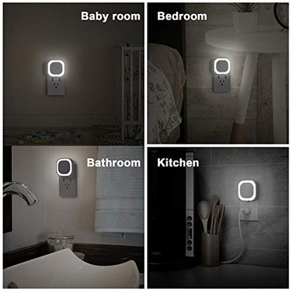 2 Pack Daylight White Night Light, Gentle Eye-Care with Dimmable Wide-Glow & Indirect Reflection, Auto Dusk to Dawn Sensor, Plug in for Kitchen Counter, Garage Workshop, Laundry, Hallway | Dimmable, Dusk to Dawn Sensor, Daylight White, Eye-Care Reflected