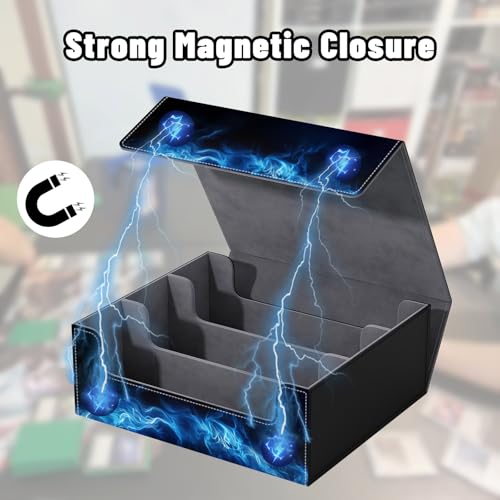 DEGDFSGR Card Game Storage Box for TCG MTG Commander Deck Box MTG Card Box Organizer Trading Card Case Magnetic Closure Creative Pattern Up to 2400 Cards, Blue Flame Smoke Skull Death - color: Blue Flame Smoke Skull Death