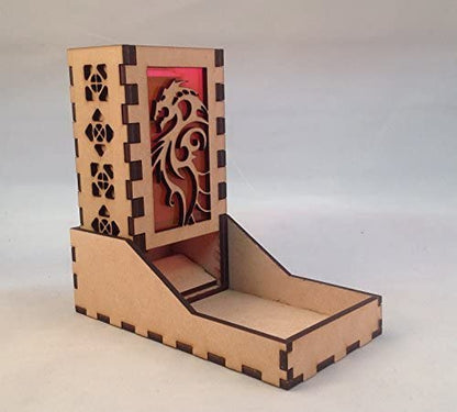 Dragon Mini Dice Tower v3 Neon Pink Acrylic Window Laser Cut MDF Unique Fast Shipping