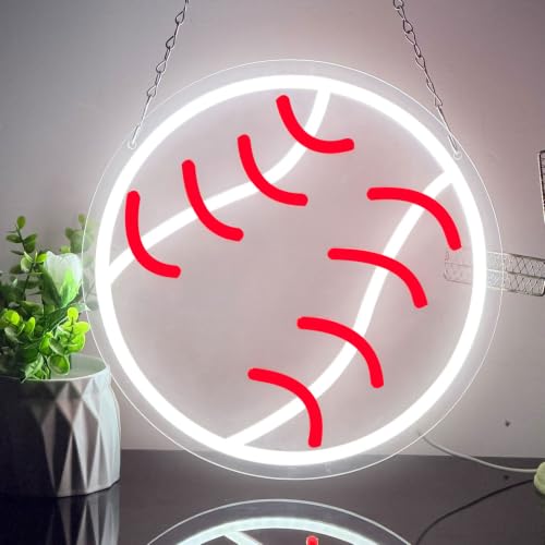 Baseball Neon Lights Dimmable Sport LED Signs Wall Decor for Living Room Bedroom Man Cave Home College Club Shop Birthday Party Gift Art for Kids Fans-12.2 x 12.2IN-USB Powered-Acrylic - color: Red:Baseball