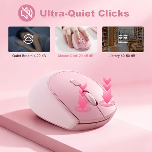 YUNZII C2 Wireless Mouse,2.4GHz Cute Silicone Noiseless Wireless Computer Mouse, Quiet Clicks, 3 Adjustable DPI, 1600 DPI Optical Tracking, Portable Ergonomic Mice for Laptop/PC/Mac (Pink) - color: Pink
