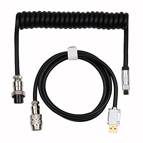 EPOMAKER Puff Aviator Coiled USB Cable, Type C Detachable Mechanical Gaming Keyboard Cable for Win/Mac/Gamers, Suitable for RT100/TH68 PRO/TH80 PRO/TH96/TH80 SE/CIDOO V65. etc(Puff Black) - color: Puff Black