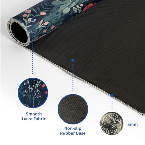 Flower Mouse Pad Abstract Big Mouse Pad 31.5x11.8 Inch Floral Texture Non-Slip Rubber Base Large Weeds Mousepad Stitched Edges Keyboard Mouse Mat Desk Pad for Office and Home - color: Flower 1