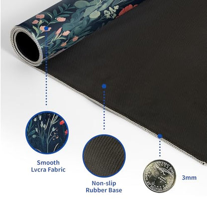 Flower Mouse Pad Abstract Big Mouse Pad 31.5x11.8 Inch Floral Texture Non-Slip Rubber Base Large Weeds Mousepad Stitched Edges Keyboard Mouse Mat Desk Pad for Office and Home - color: Flower 1