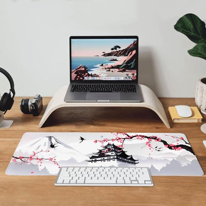 Japanese Cherry Blossom Gaming Mouse Pad 31.5x11.8in Pink Full Desk Japanese Sakura Gaming Mouse Pad Large Non-Slip Rubber Base Waterproof Big Keyboard Mat with Stitched Edges for Game Office - color: Japanese Cherry Blossom, size: 31.5" x 11.9"