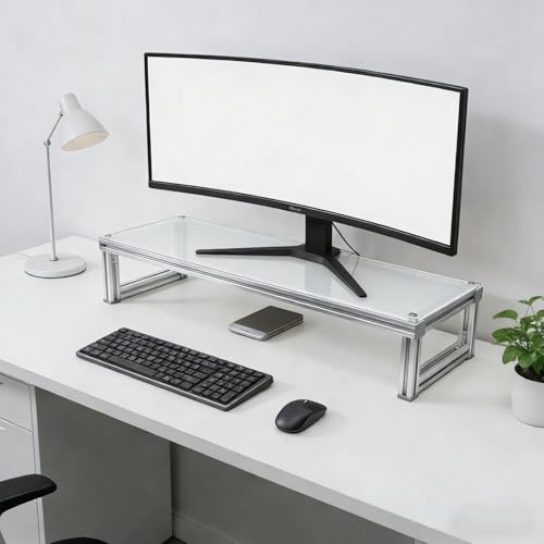 Monitor Stand Riser Acrylic Aluminum, Heavy Duty Ergonomic Screen Stand with Under Desk Storage, Neck Pain Relief Desk Organizer for Laptop PC iMac Home Office & Gaming