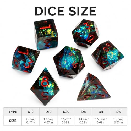 Mini DND Dice Set Tiny Dice 7 Pcs Handmade Sharp Edge Accessories Dice for Dungeons and Dragons, Polyhedral Resin Dice - color: Mini-blue Red