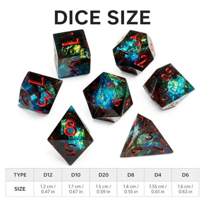 Mini DND Dice Set Tiny Dice 7 Pcs Handmade Sharp Edge Accessories Dice for Dungeons and Dragons, Polyhedral Resin Dice - color: Mini-blue Red