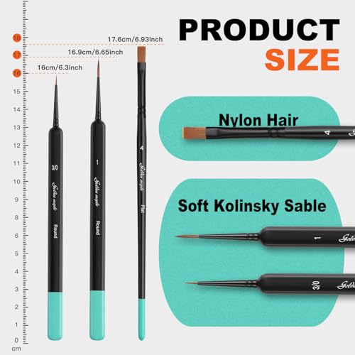 Kolinsky Sable Miniature Paint Brushes-Golden Maple 3pcs Detail Paint Brushes Drybrush for Acrylic Watercolor, Small Fine Detail Paint Brush Set Use for Mini Paints,Paint by Number, Miniature Painting - color: Black+green