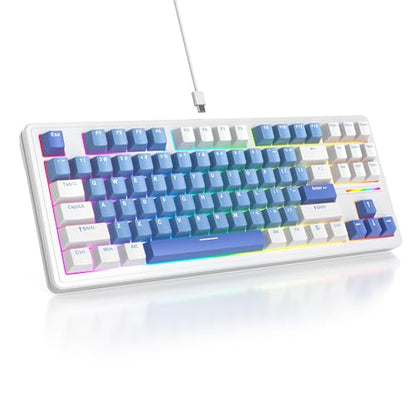 Owpkeenthy 75 Percent Gaming Keyboard Gasket Mounted,87 Key Wired TKL Mechanical Keyboard Hot Swappable Linear Pre-lubed Linear Switch South-Facing RGB Backlit for PC Laptop (N-Blue) - color: N-Blue/White
