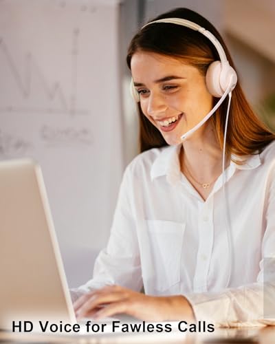 JIAMQISHI USB Headset with Microphone for PC, On-Ear Computer Laptop Headphones with Noise Cancelling Mic in-line Control for Home Office Online Class Zoom (USB+3.5mm, White) - color: White, style: USB+3.5mm