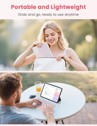 LAMA Backlit Bluetooth Touchpad Keyboard for iPad Pro/Air/Mini, Ultra-Slim Rechargeable Wireless Keyboard and Mouse for iPhone 15/14/13 Pro/Samsung/Tablet/PC/Laptop/iOS/Windows/Android, PK - color: Rose